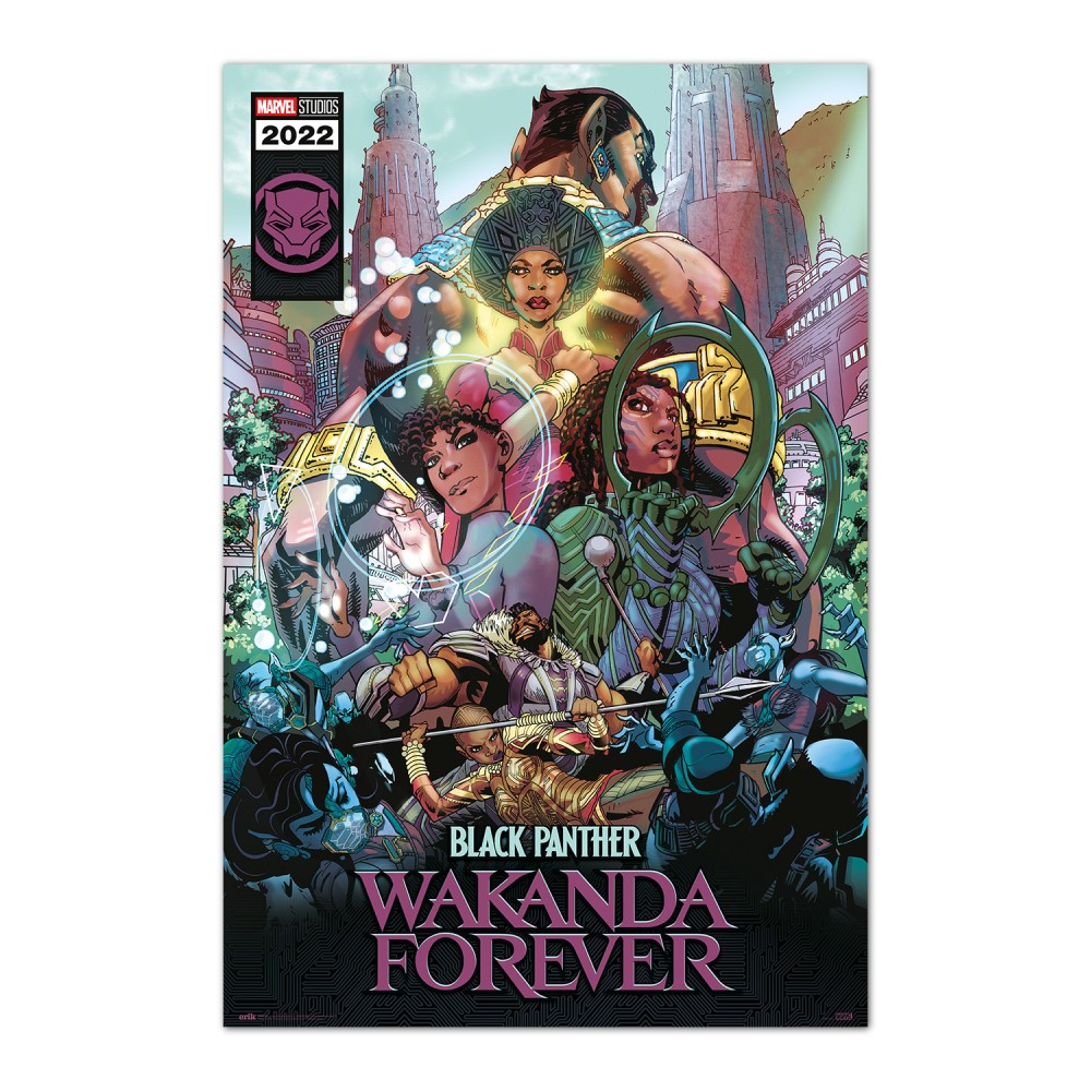 Cuadro Black Panther Wakanda Forever cómic enmarcado en aluminio de 92x62 cm