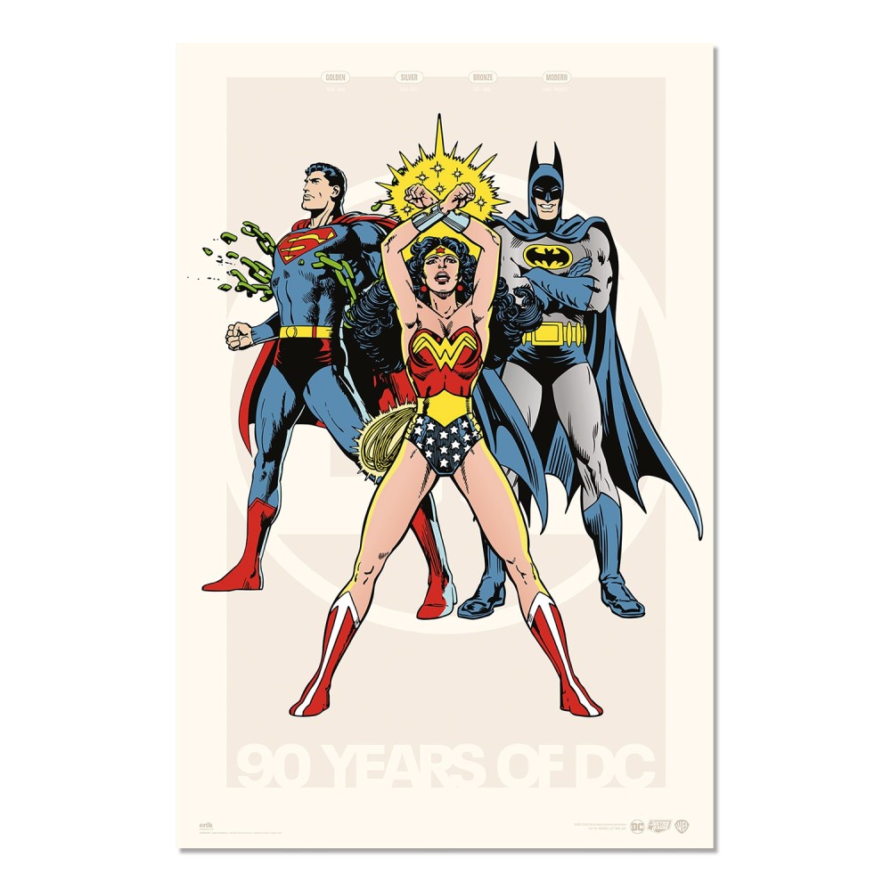 Cuadro DC Comics 90 aniversario enmarcado en aluminio de 92x62 cm