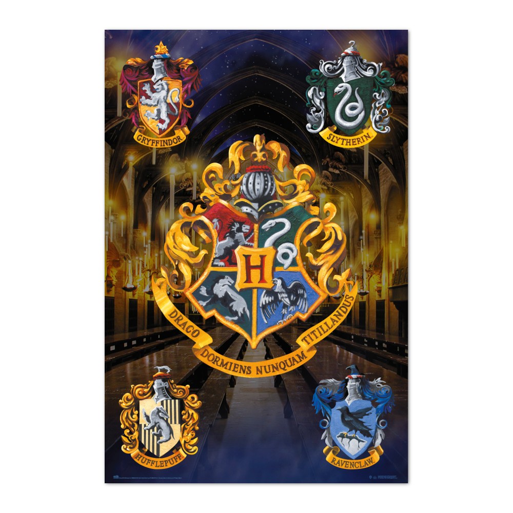 Cuadro Escudos de Hogwarts enmarcado en aluminio de 92x62 cm