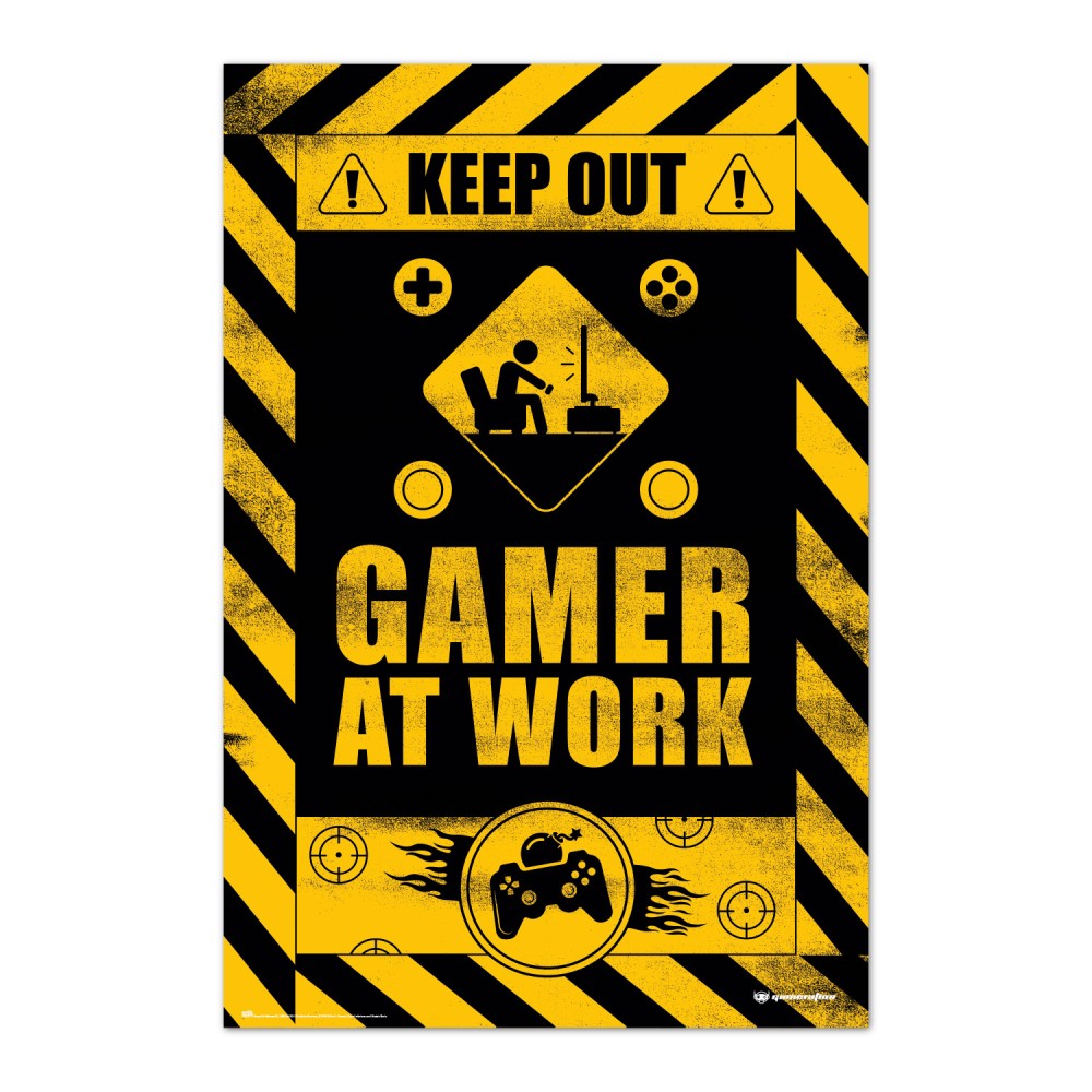 Cuadro Gamer at Work enmarcado en aluminio de 92x62 cm