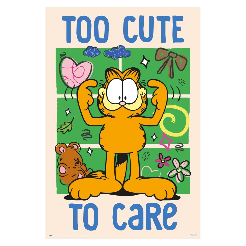Cuadro Garfield Too Cute To Care enmarcado en aluminio de 92x62 cm