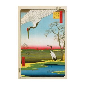 Cuadro Grullas de Minowa de Hiroshige enmarcado en aluminio de 92x62 cm