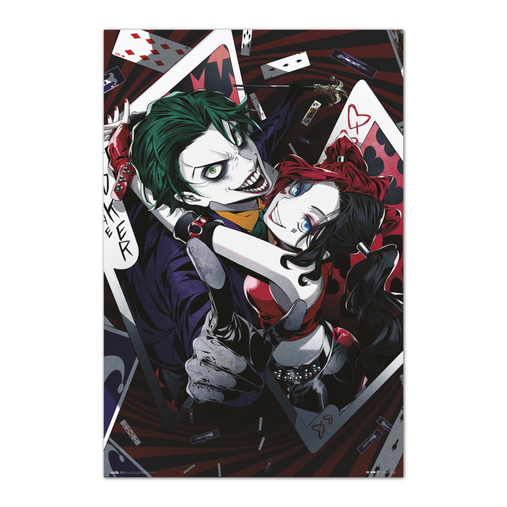 Cuadro Harley Quinn y Joker anime enmarcado en aluminio de 92x62 cm