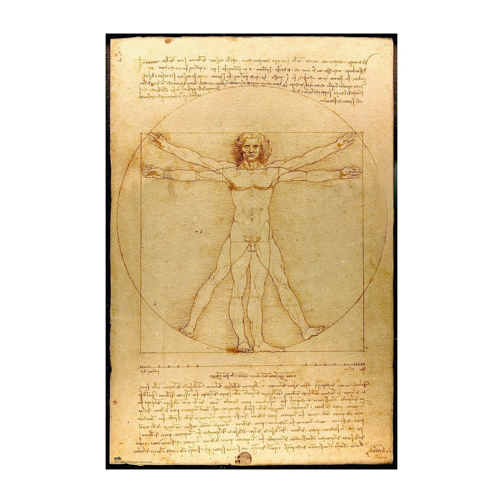 Cuadro Hombre de Vitruvio de Leonardo da Vinci enmarcado en aluminio de 92x62 cm