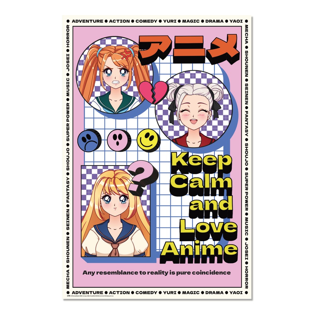 Cuadro Keep Calm and Love Anime enmarcado en aluminio de 92x62 cm