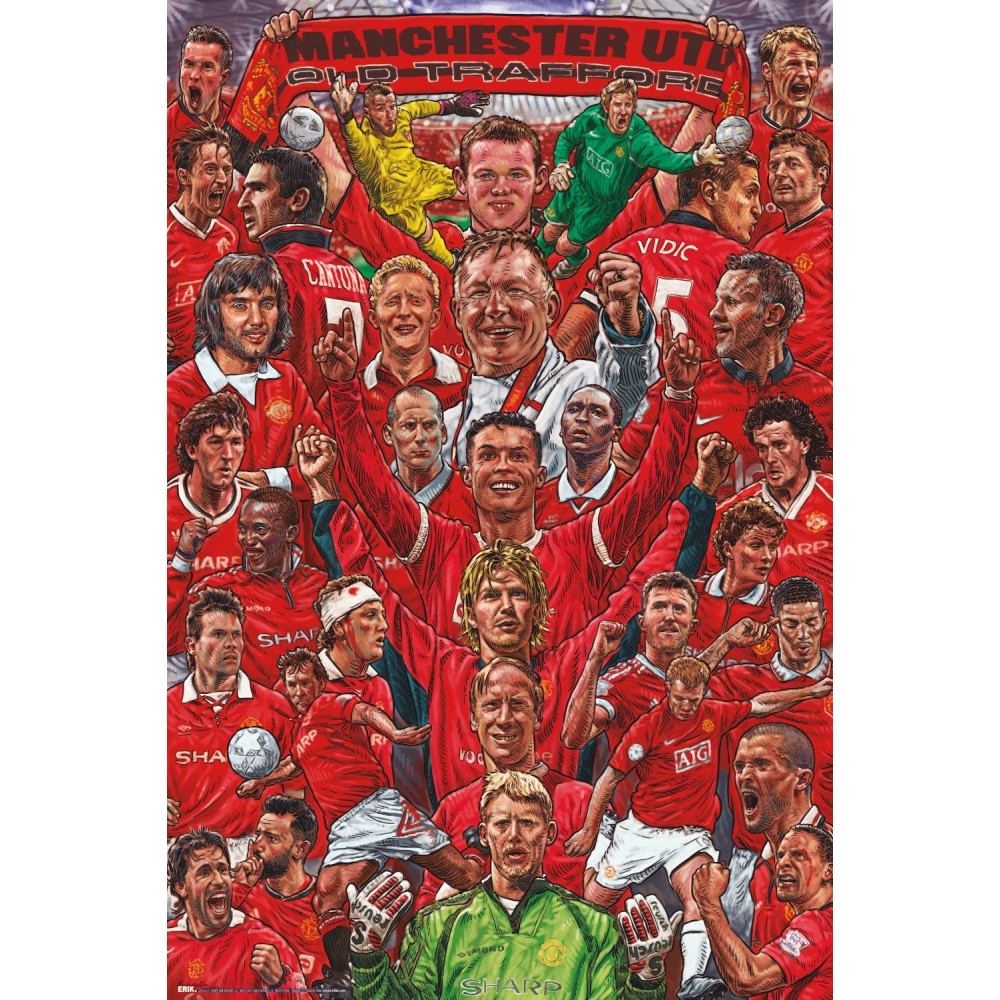 Cuadro Leyendas del Manchester enmarcado en aluminio de 92x62 cm