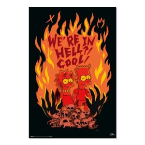 Cuadro Los Simpson Bart y Lisa en el infierno enmarcado en aluminio de 92x62 cm