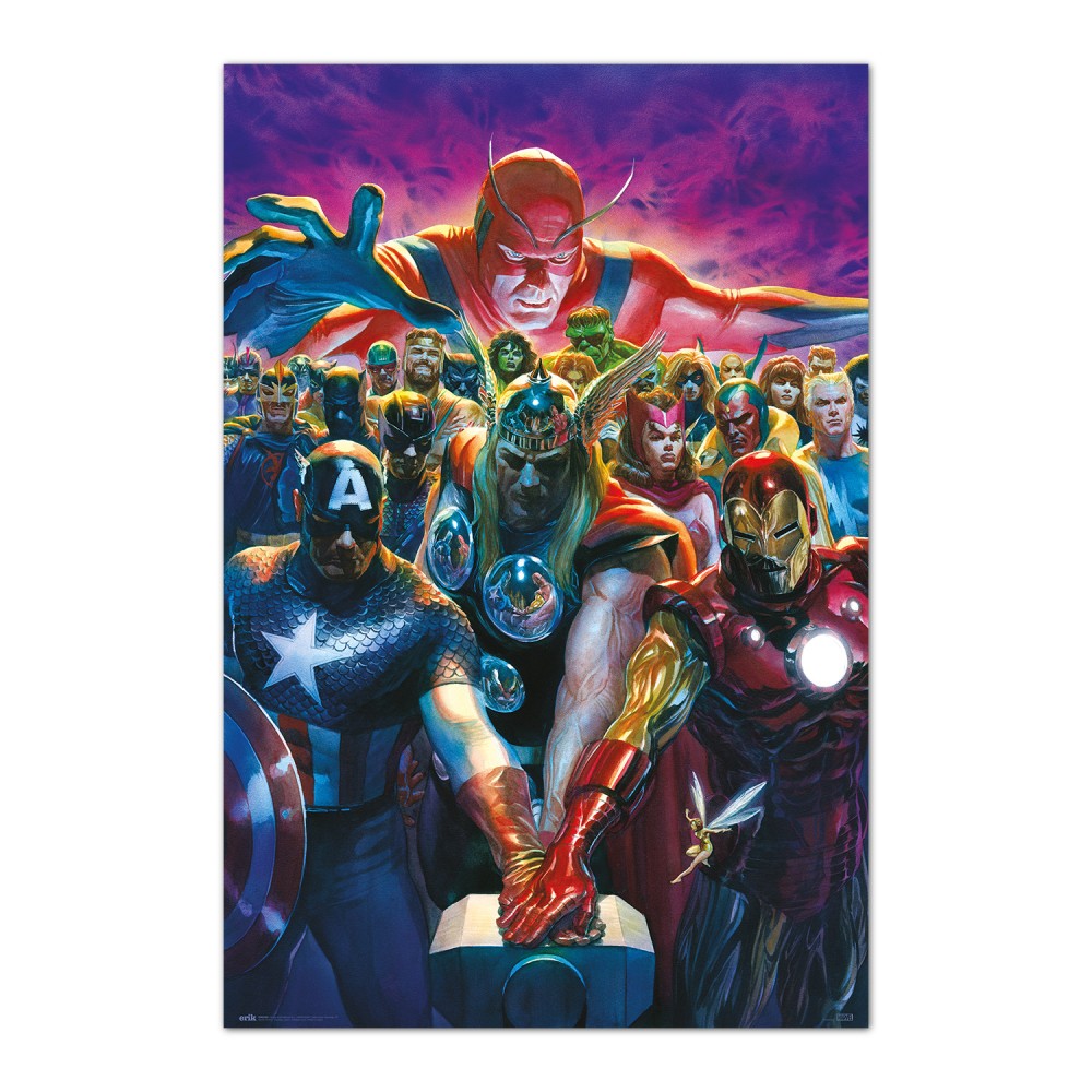 Cuadro Los Vengadores por Alex Ross enmarcado en aluminio de 92x62 cm