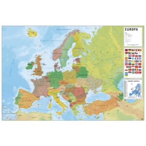 Cuadro Mapa de Europa en italiano enmarcado en aluminio de 92x62 cm