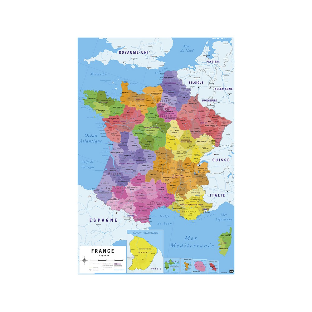 Cuadro Mapa de Francia enmarcado en aluminio de 92x62 cm
