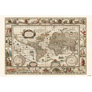 Cuadro Mapa del mundo antiguo enmarcado en aluminio de 92x62 cm
