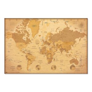 Cuadro Mapa del mundo vintage enmarcado en aluminio de 92x62 cm