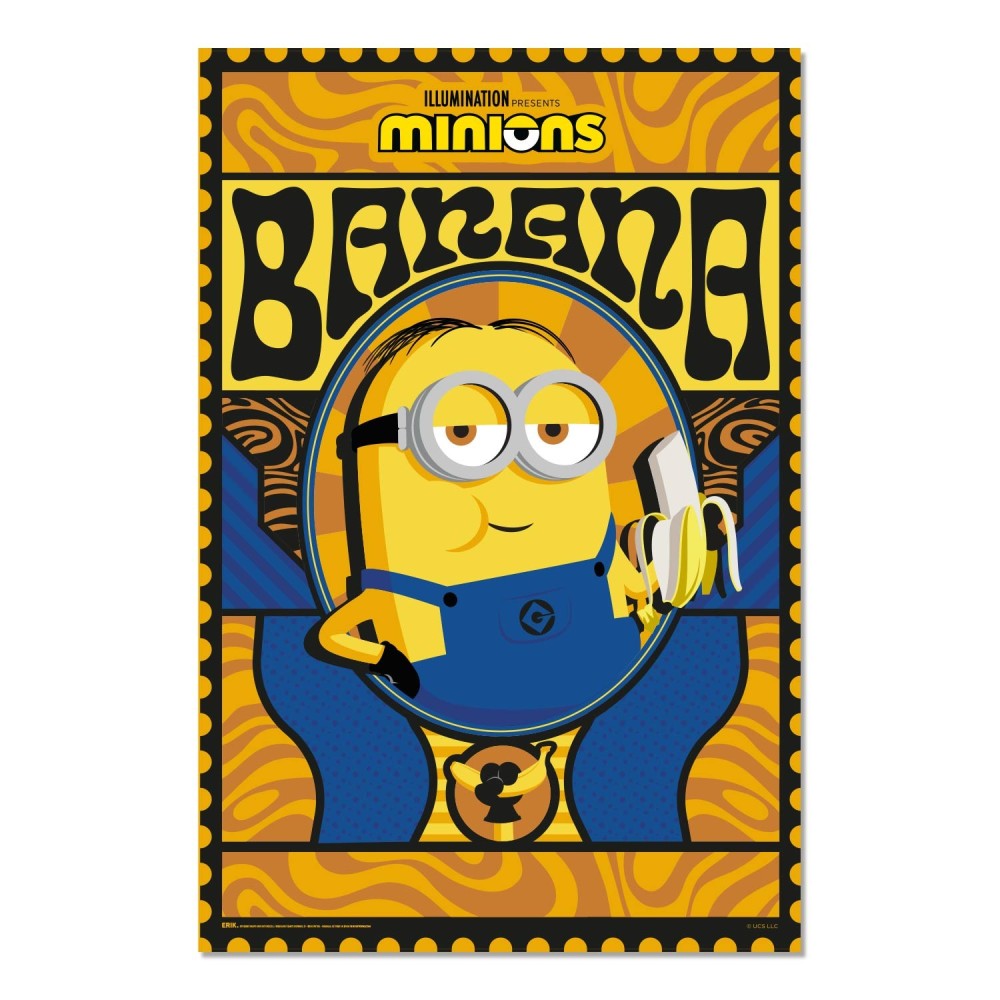 Cuadro Minions Banana enmarcado en aluminio de 92x62 cm