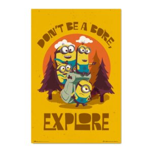 Cuadro Minions Don't Be Bored, Explore enmarcado en aluminio de 92x62 cm