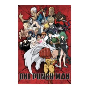 Cuadro One Punch Man héroes enmarcado en aluminio de 92x62 cm