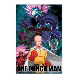 Cuadro One Punch Man Saitama contra el villano enmarcado en aluminio de 92x62 cm