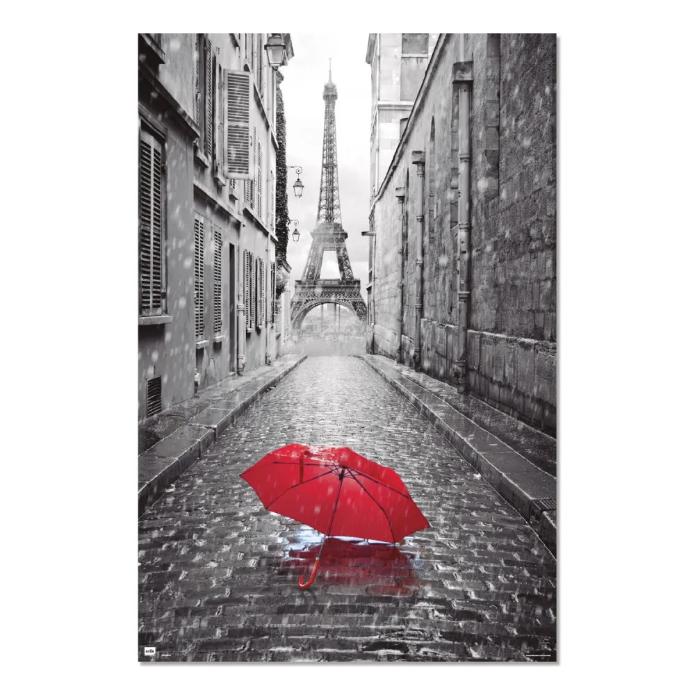 Cuadro París paraguas rojo enmarcado en aluminio de 92x62 cm