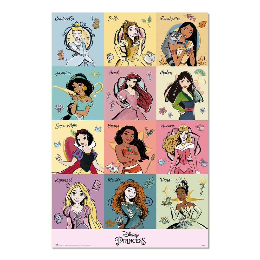 Cuadro Princesas Disney Brush Strokes enmarcado en aluminio de 92x62 cm