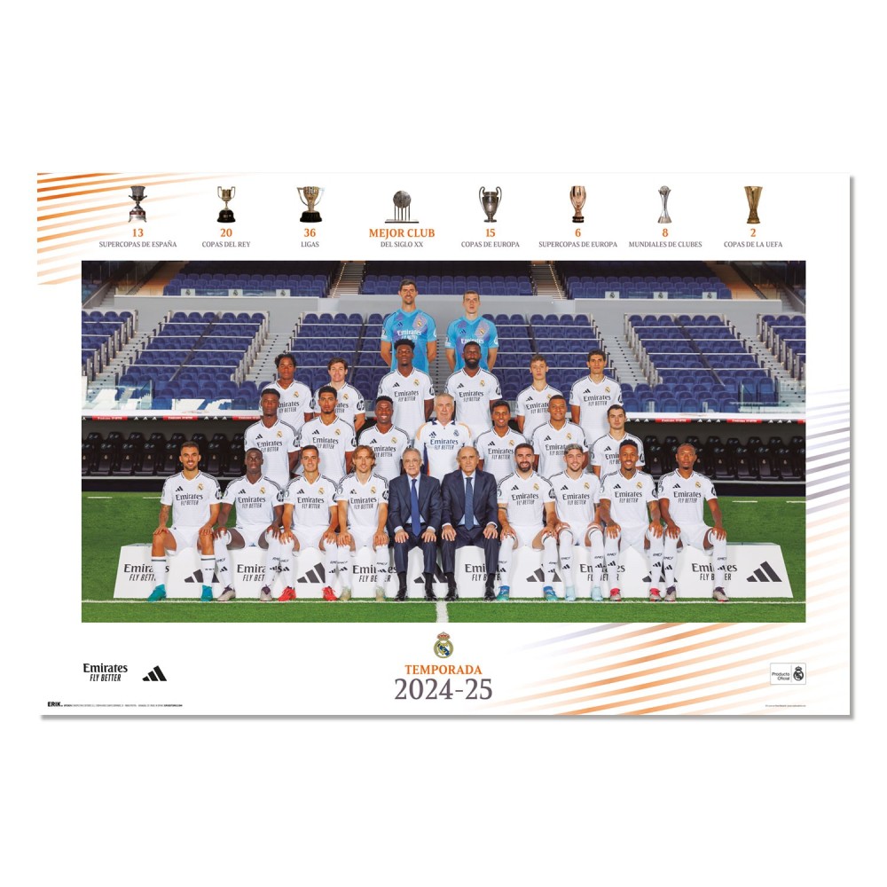 Cuadro Real Madrid plantilla 2024/2025 enmarcado en aluminio de 92x62 cm