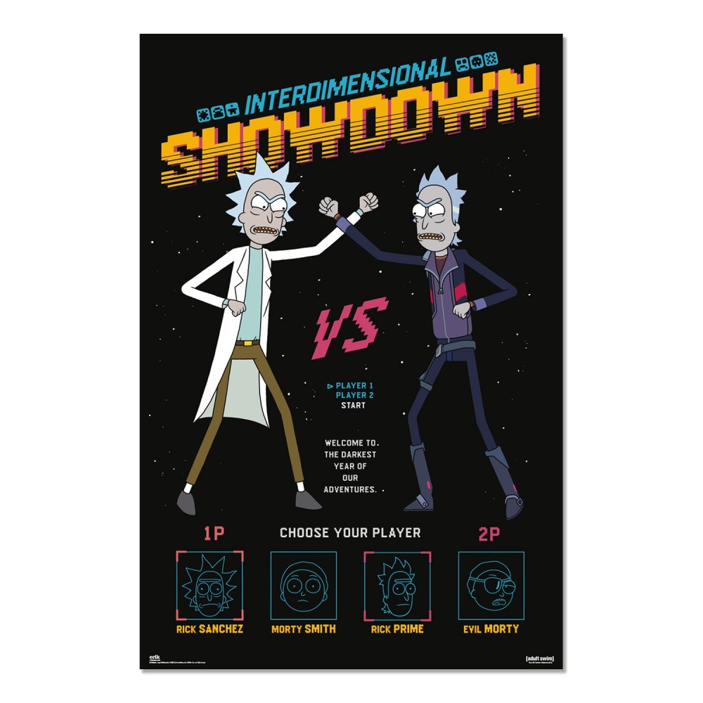 Cuadro Rick y Morty duelo interdimensional enmarcado en aluminio de 92x62 cm