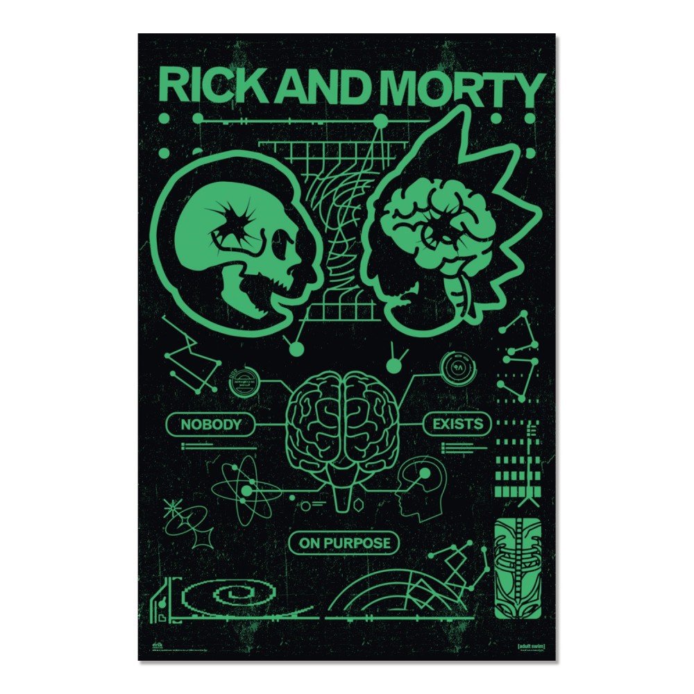 Cuadro Rick y Morty Nobody Exists on Purpose enmarcado en aluminio de 92x62 cm