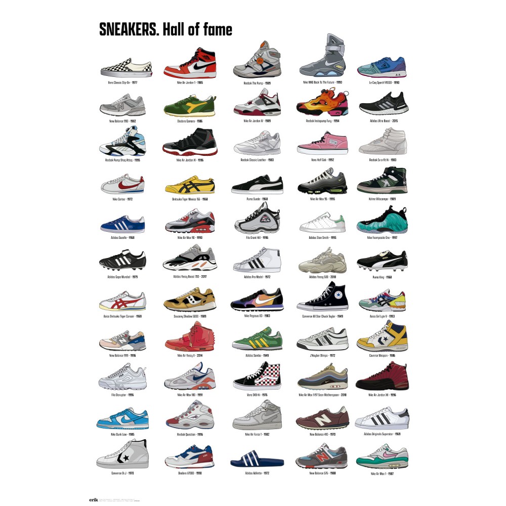 Cuadro Sneakers Hall of Fame enmarcado en aluminio de 92x62 cm