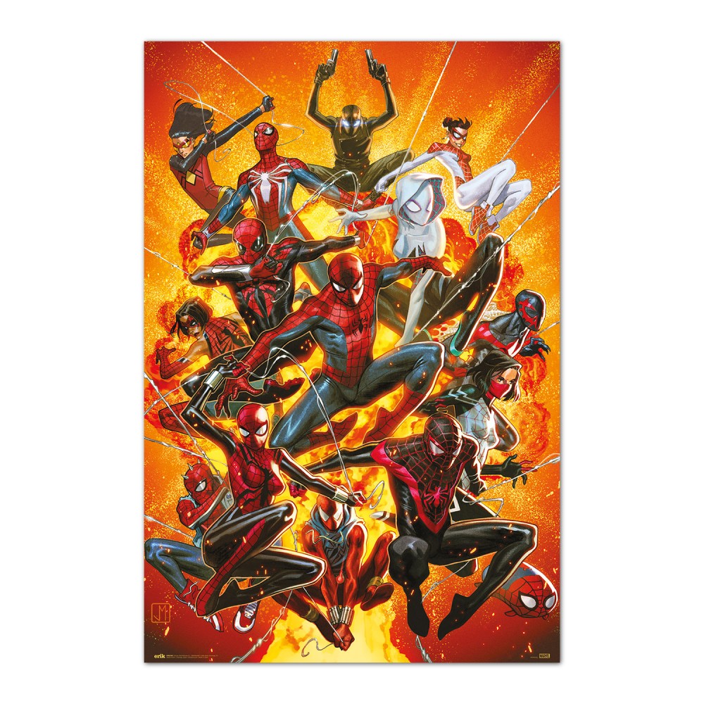 Cuadro Spider-Man arañas del multiverso enmarcado en aluminio de 92x62 cm