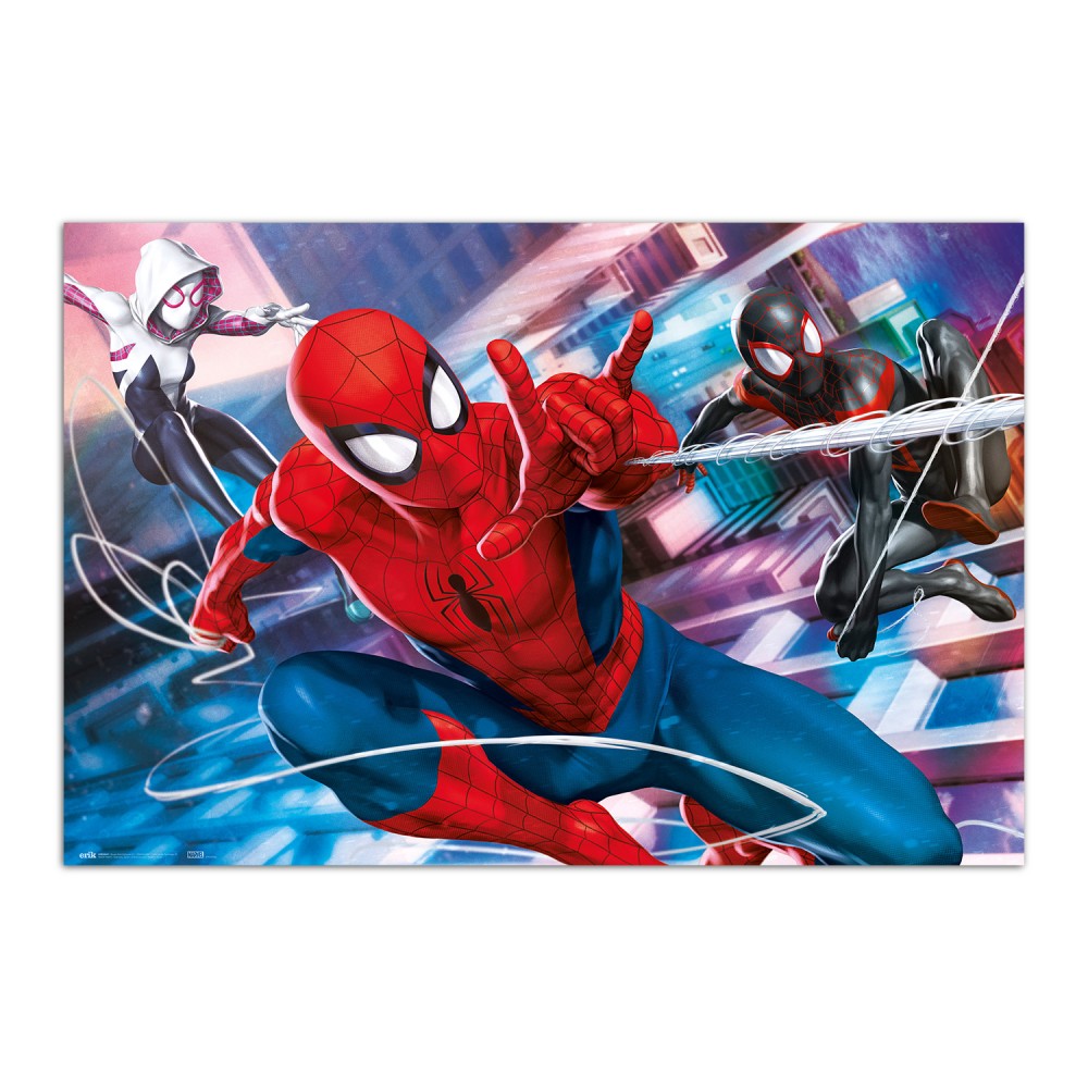 Cuadro Spider-Man Peter, Miles y Gwen enmarcado en aluminio de 92x62 cm