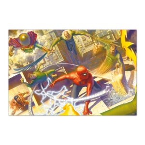 Cuadro Spider-Man contra los Seis Siniestros por Alex Ross enmarcado en aluminio de 92x62 cm