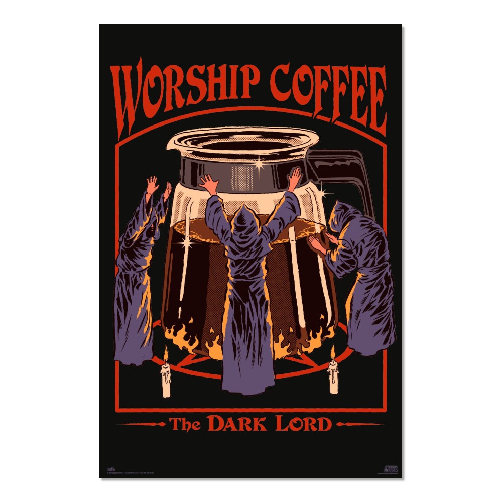 Cuadro Steven Rhodes Worship Coffee enmarcado en aluminio de 92x62 cm