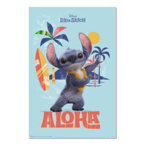 Cuadro Stitch Aloha imagen real enmarcado en aluminio de 92x62 cm