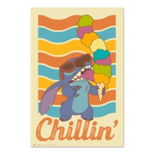Cuadro Stitch Chillin enmarcado en aluminio de 92x62 cm