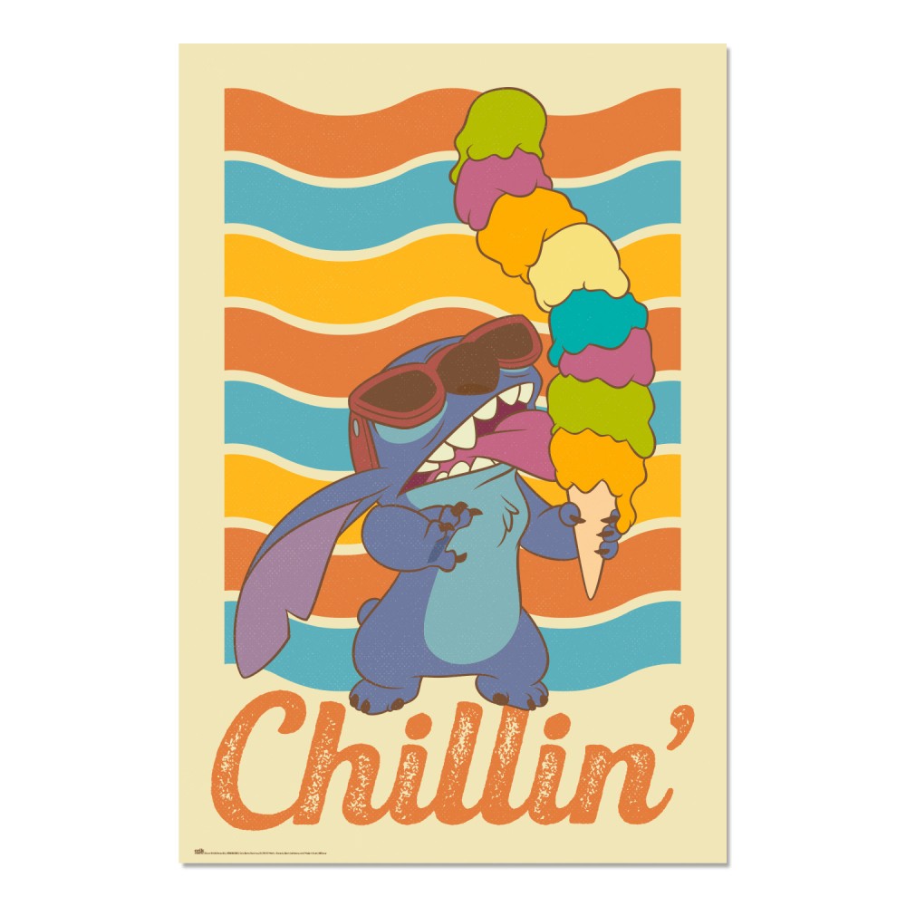 Cuadro Stitch Chillin enmarcado en aluminio de 92x62 cm