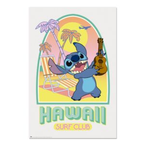 Cuadro Stitch Hawaii Surf Club enmarcado en aluminio de 92x62 cm