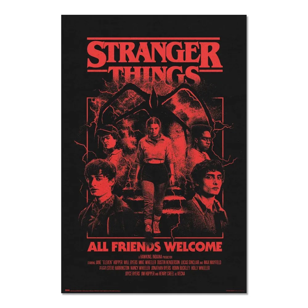 Cuadro Stranger Things All Friends Welcome enmarcado en aluminio de 92x62 cm