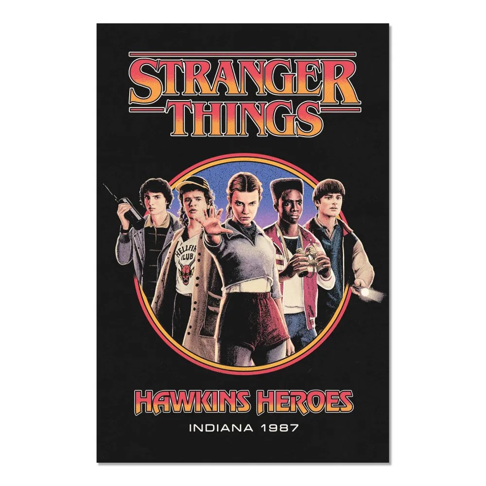 Cuadro Stranger Things Hawkins Heroes enmarcado en aluminio de 92x62 cm