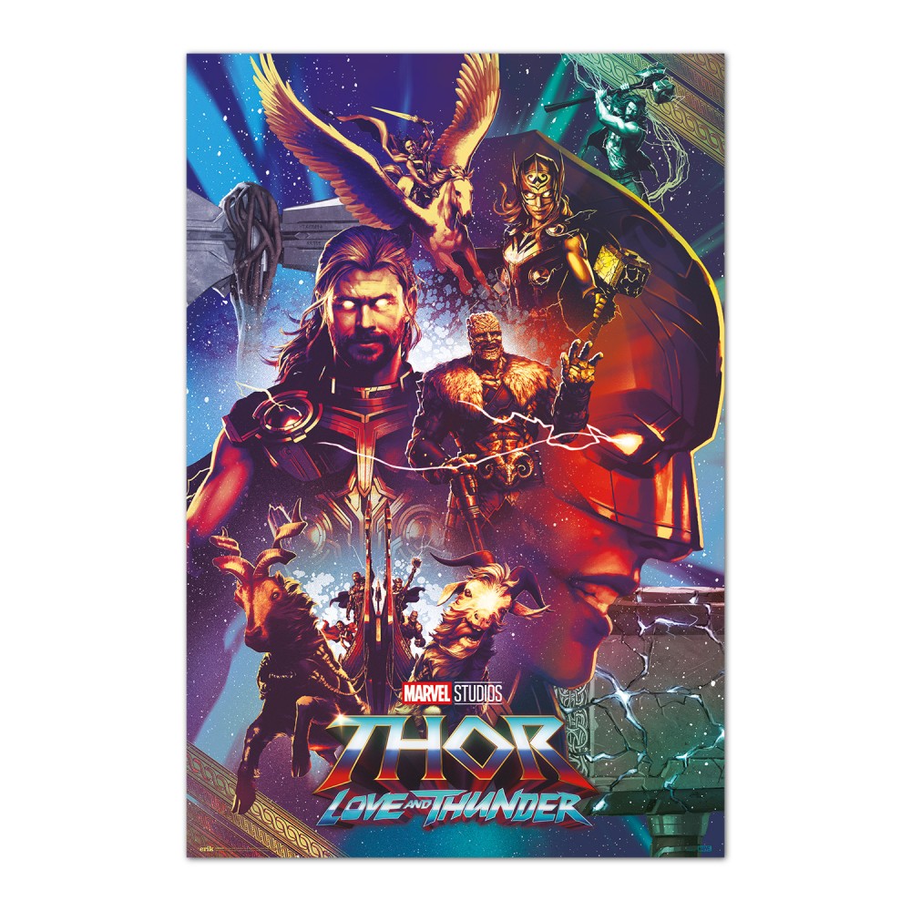 Cuadro Thor Love and Thunder enmarcado en aluminio de 92x62 cm