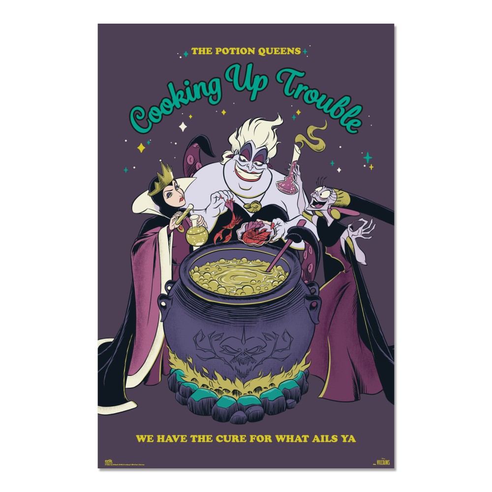 Cuadro Villanas Disney Cooking Up Trouble enmarcado en aluminio de 92x62 cm